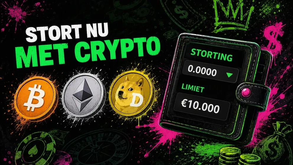 crypto logo's BTC ETH DOGE naast wallet-venster