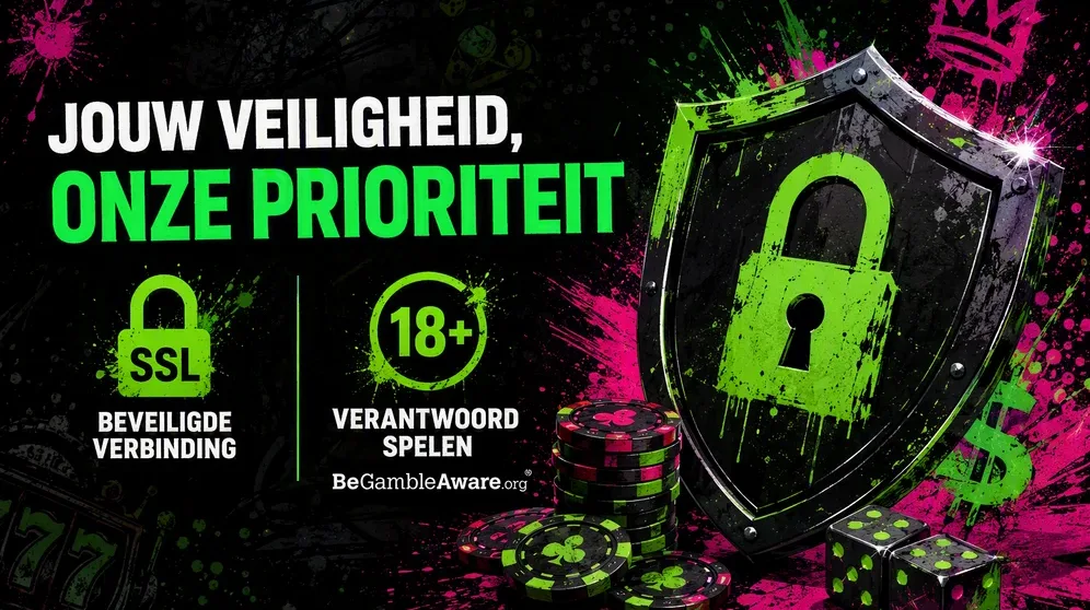 SSL-slotje en BeGambleAware logo op beveiligingsscherm